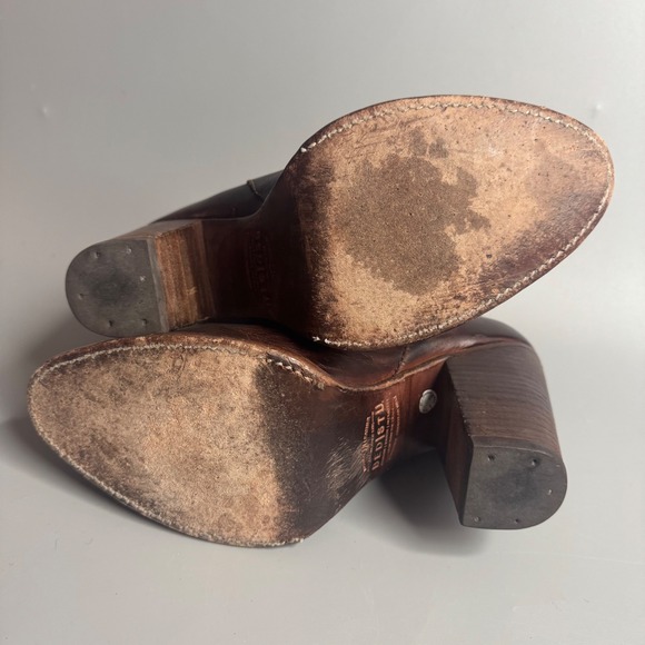 Bed Stu Women Brown Leather Ankle Boots 8.5 Buckle Block Heel 8380 - Picture 5 of 10